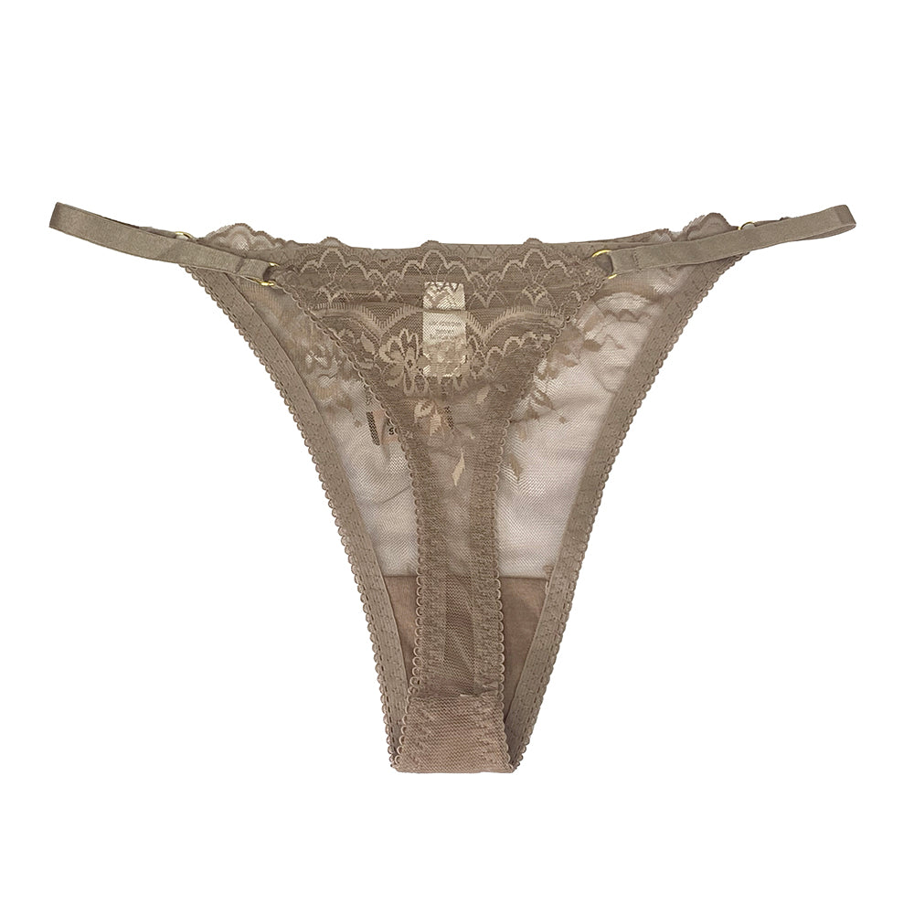 Γυναικεία string με δαντέλα Καφέ ANSIN