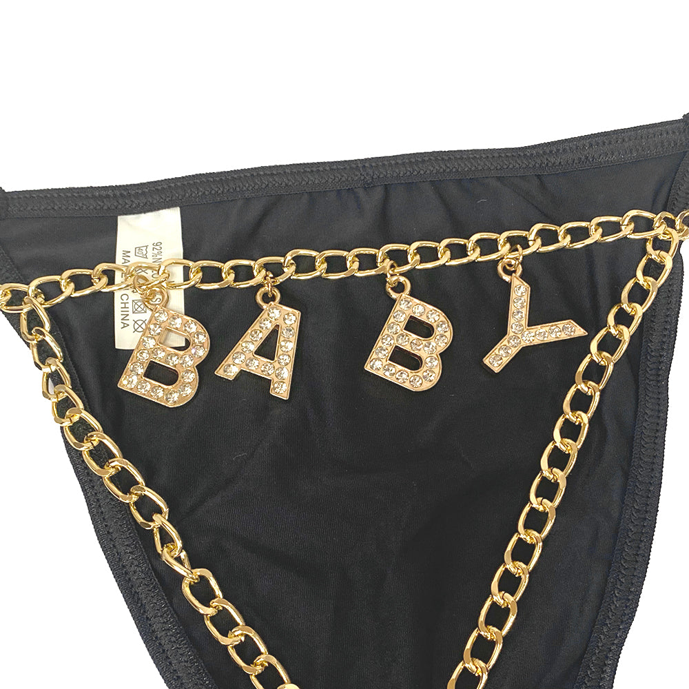 Γυναικεία string με σχέδιο BABY Μαύρο ANSIN
