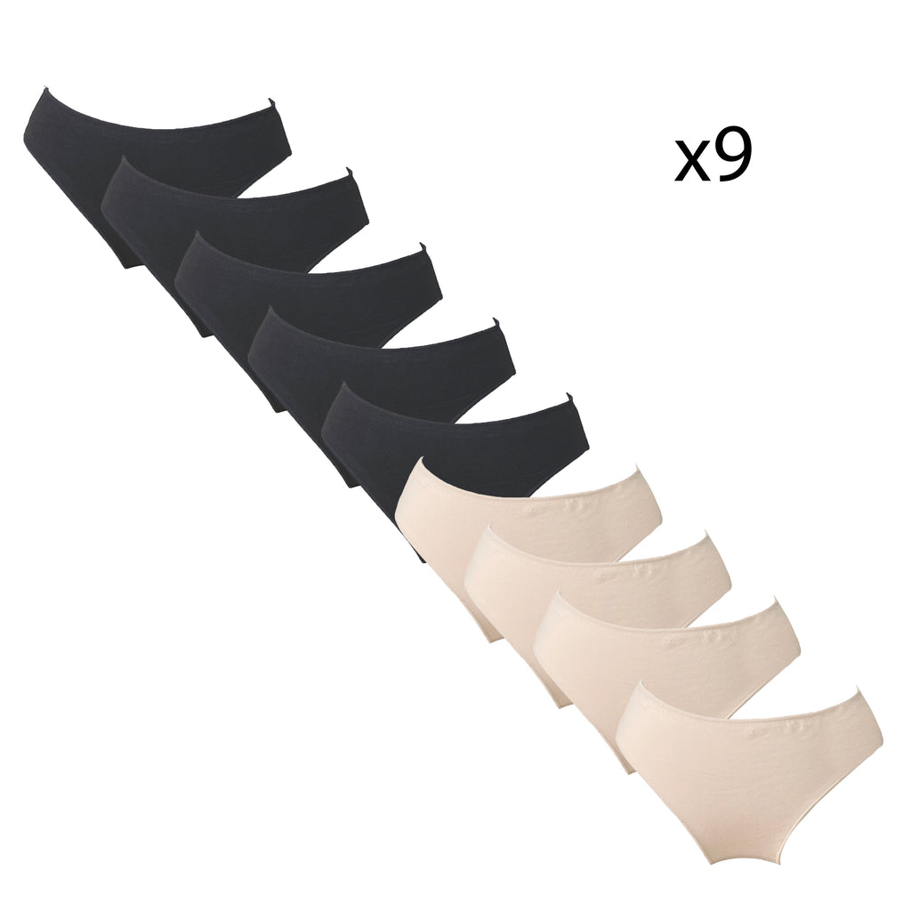 Γυναικείο σλιπ βαμβακερό 9pack Μαύρο/Μπεζ ANSIN