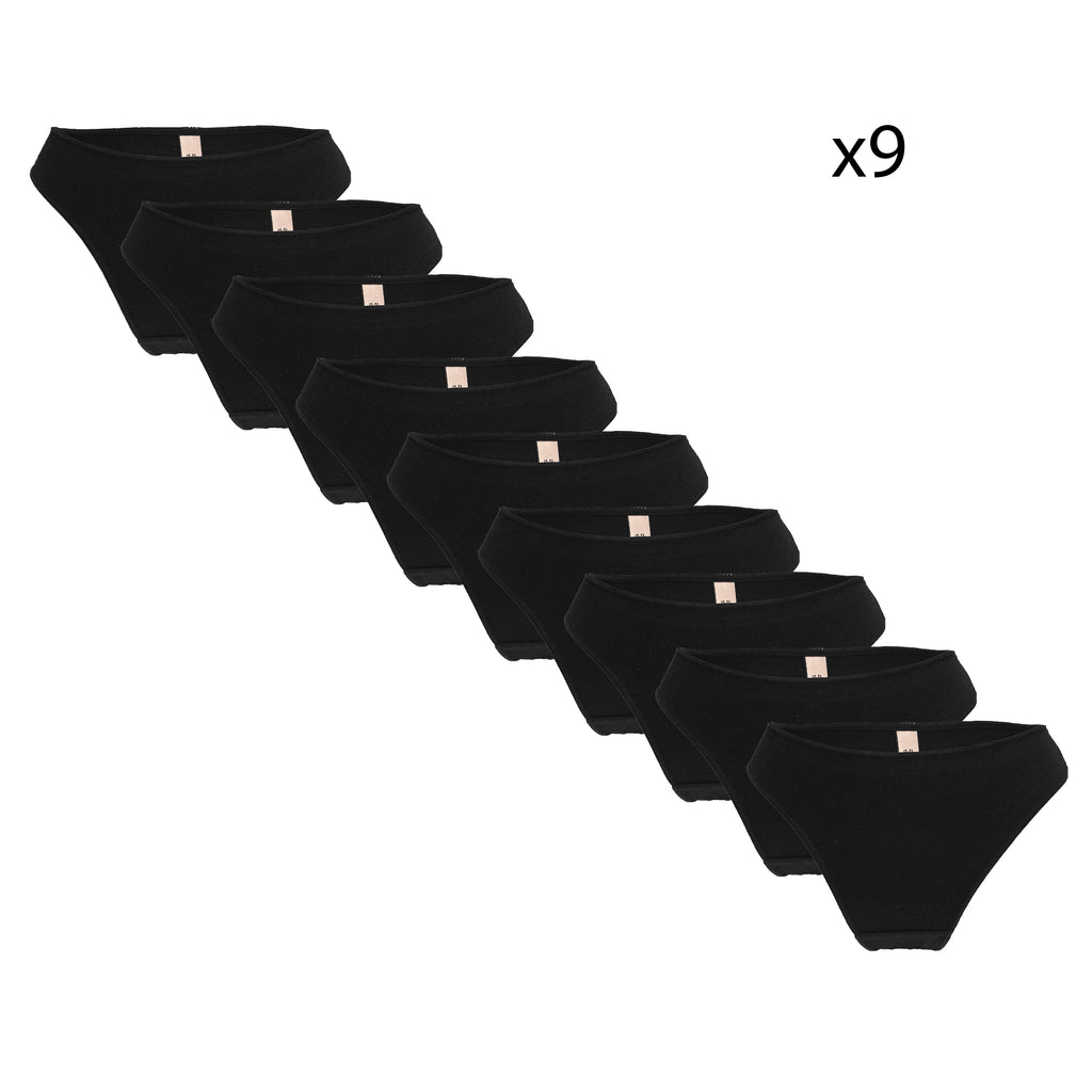 Γυναικεία βαμβακερά στρινγκ 9pack Μαύρο ANSIN