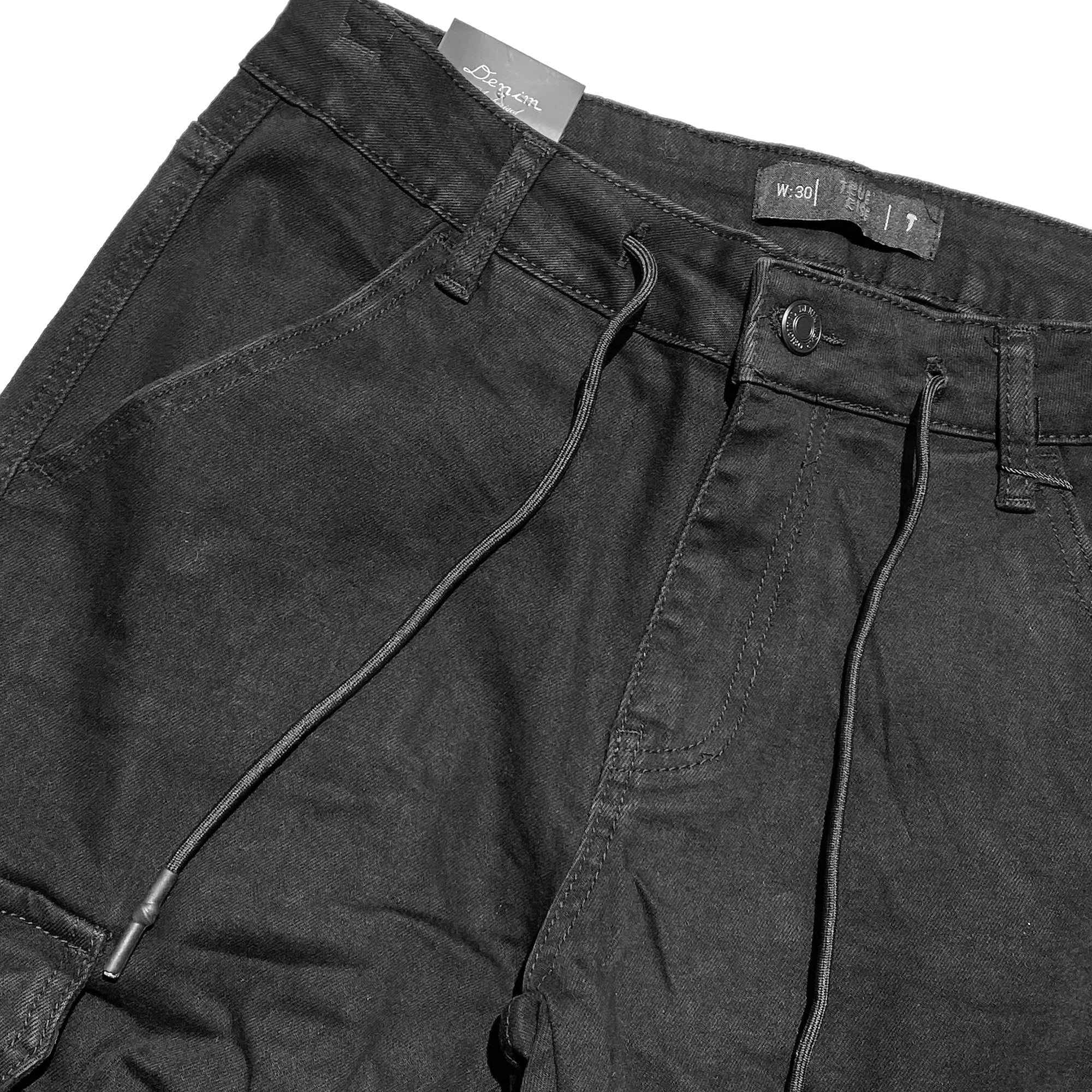 Ανδρικά τζιν παντελόνια cargo με κορδόνι στο ζωνάρι Μαύρο ANSIN