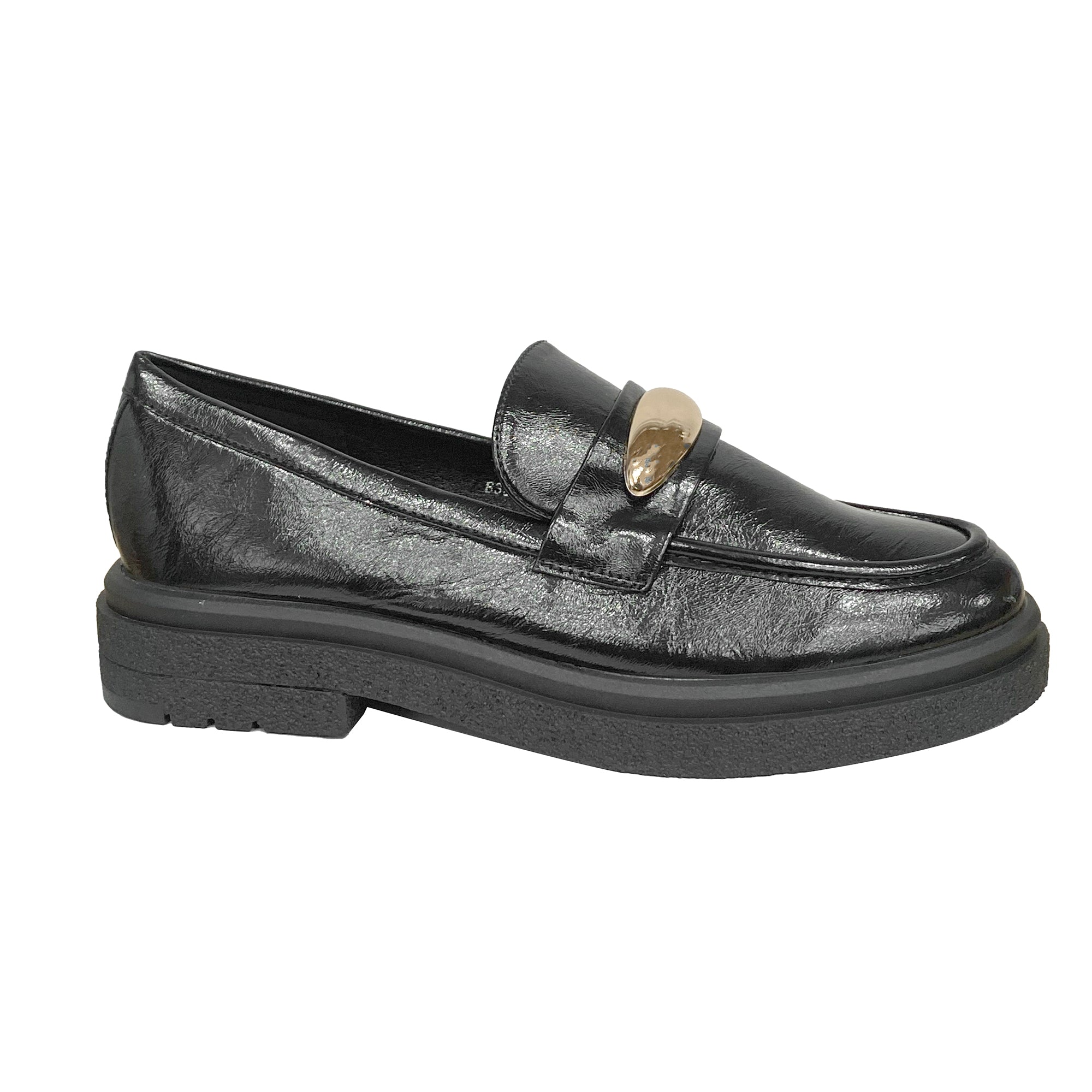 Γυναικεία μοκασίνια με χρυσό διακοσμητικό Μαύρο ANSIN