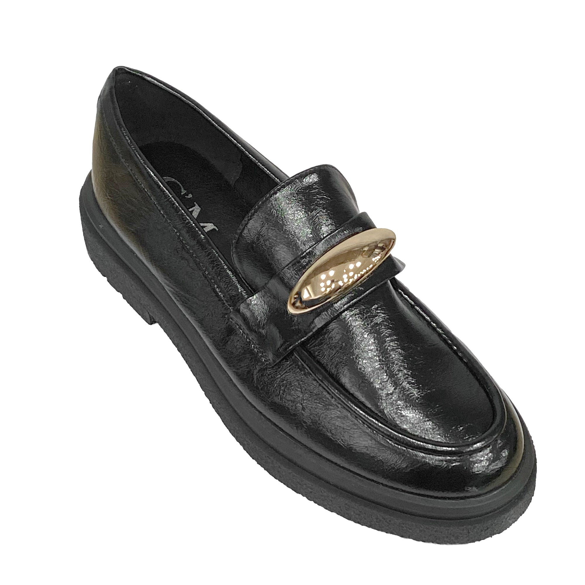 Γυναικεία μοκασίνια με χρυσό διακοσμητικό Μαύρο ANSIN