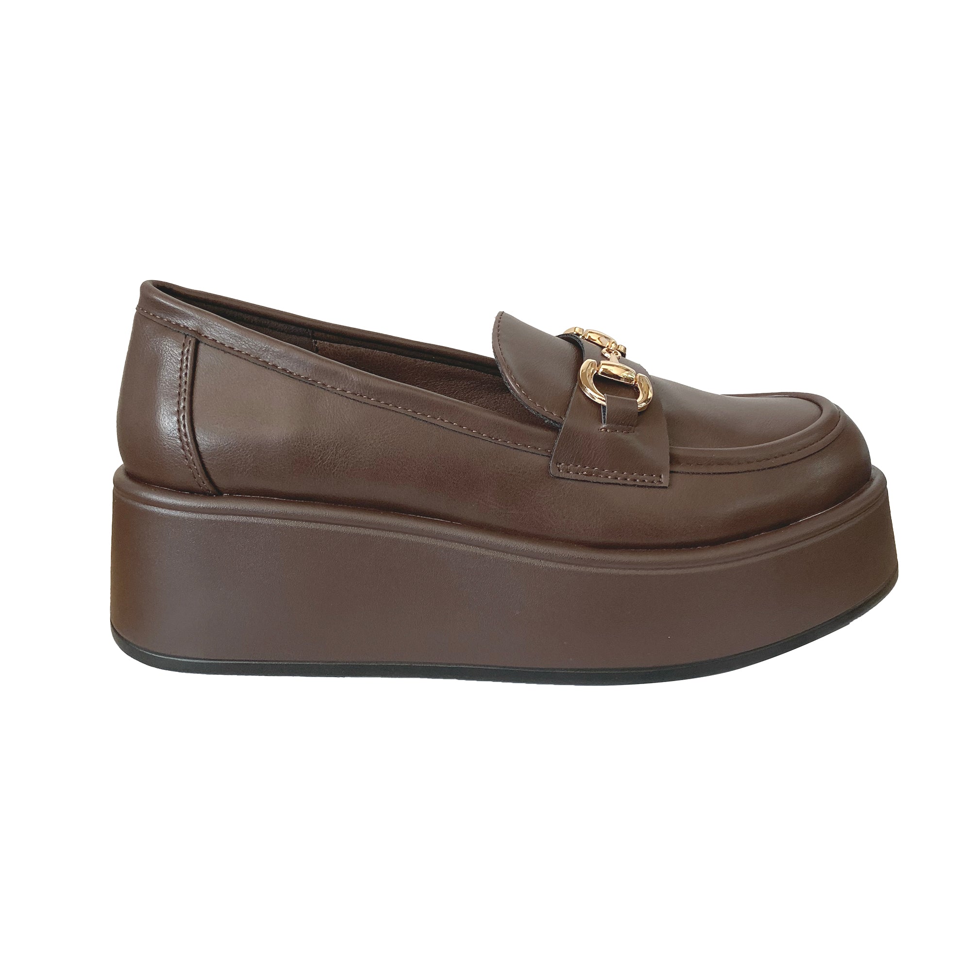 Γυναικεία μοκασίνια με πλατφόρμα και διακοσμητική αγκράφα Καφέ ANSIN