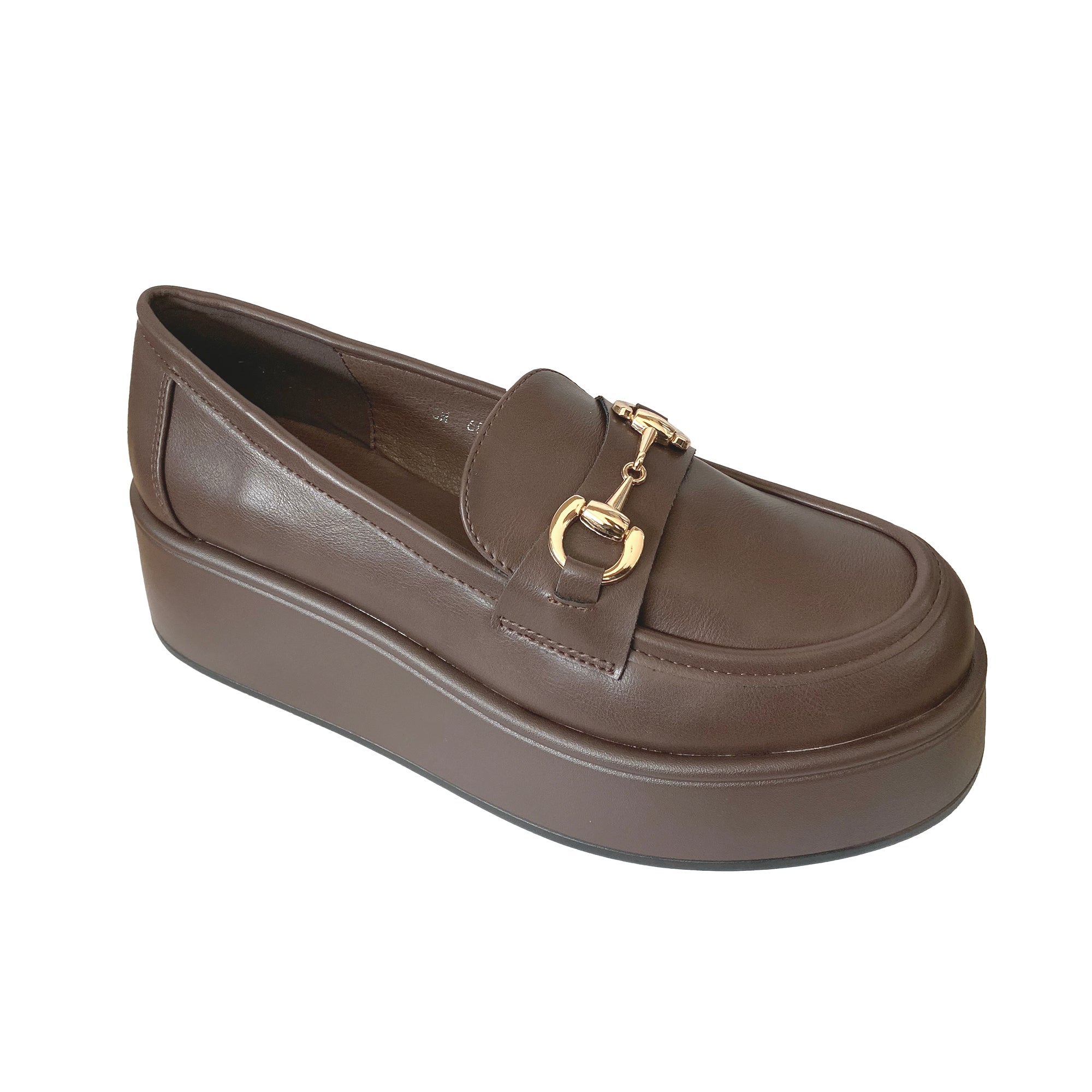 Γυναικεία μοκασίνια με πλατφόρμα και διακοσμητική αγκράφα Καφέ ANSIN