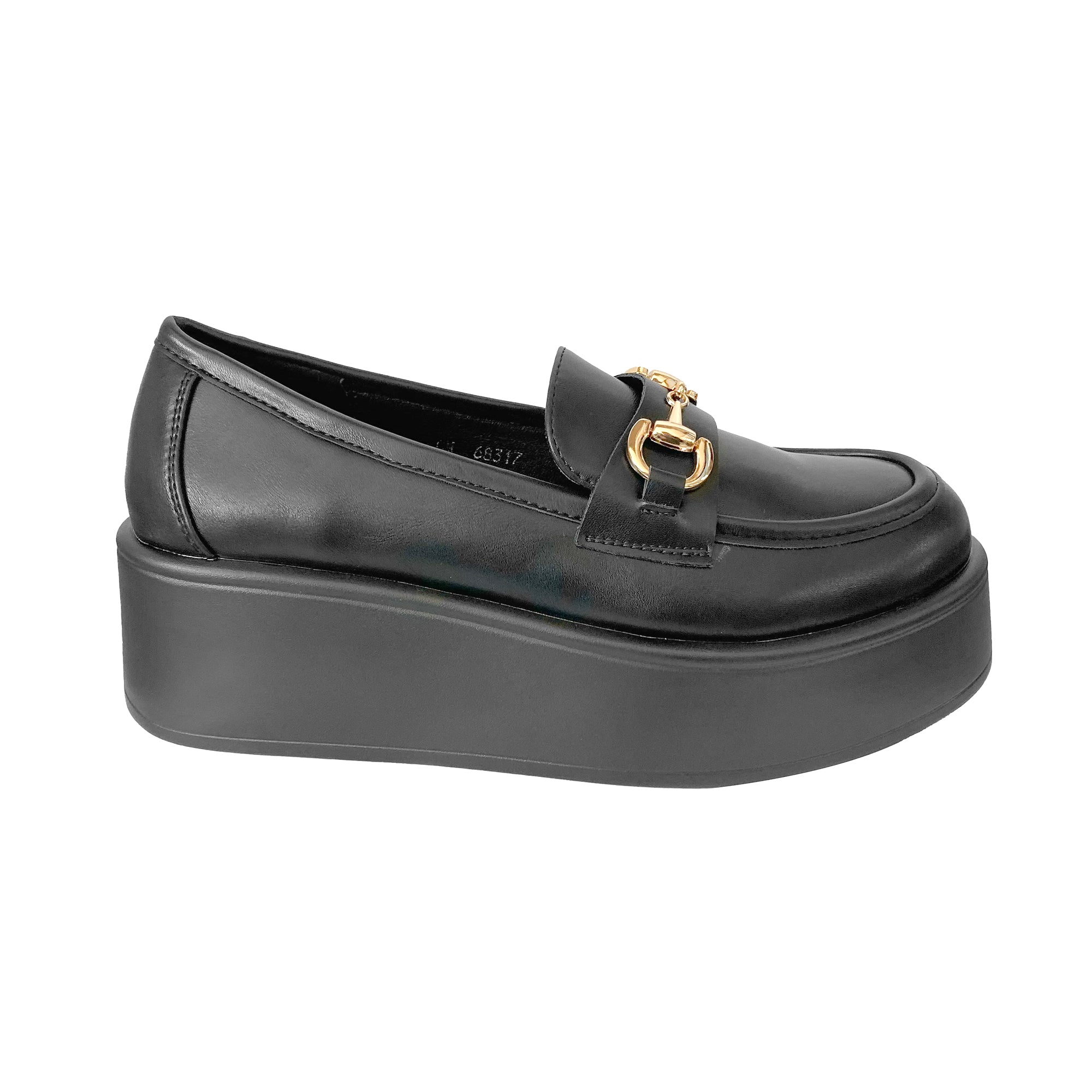 Γυναικεία μοκασίνια με πλατφόρμα και διακοσμητική αγκράφα Μαύρο ANSIN