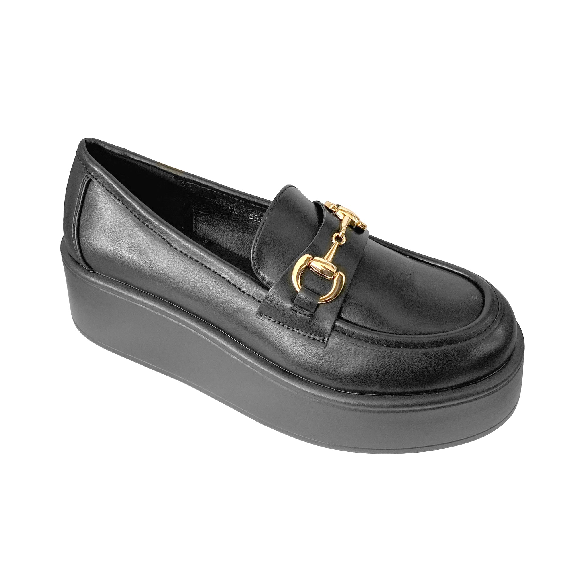 Γυναικεία μοκασίνια με πλατφόρμα και διακοσμητική αγκράφα Μαύρο ANSIN