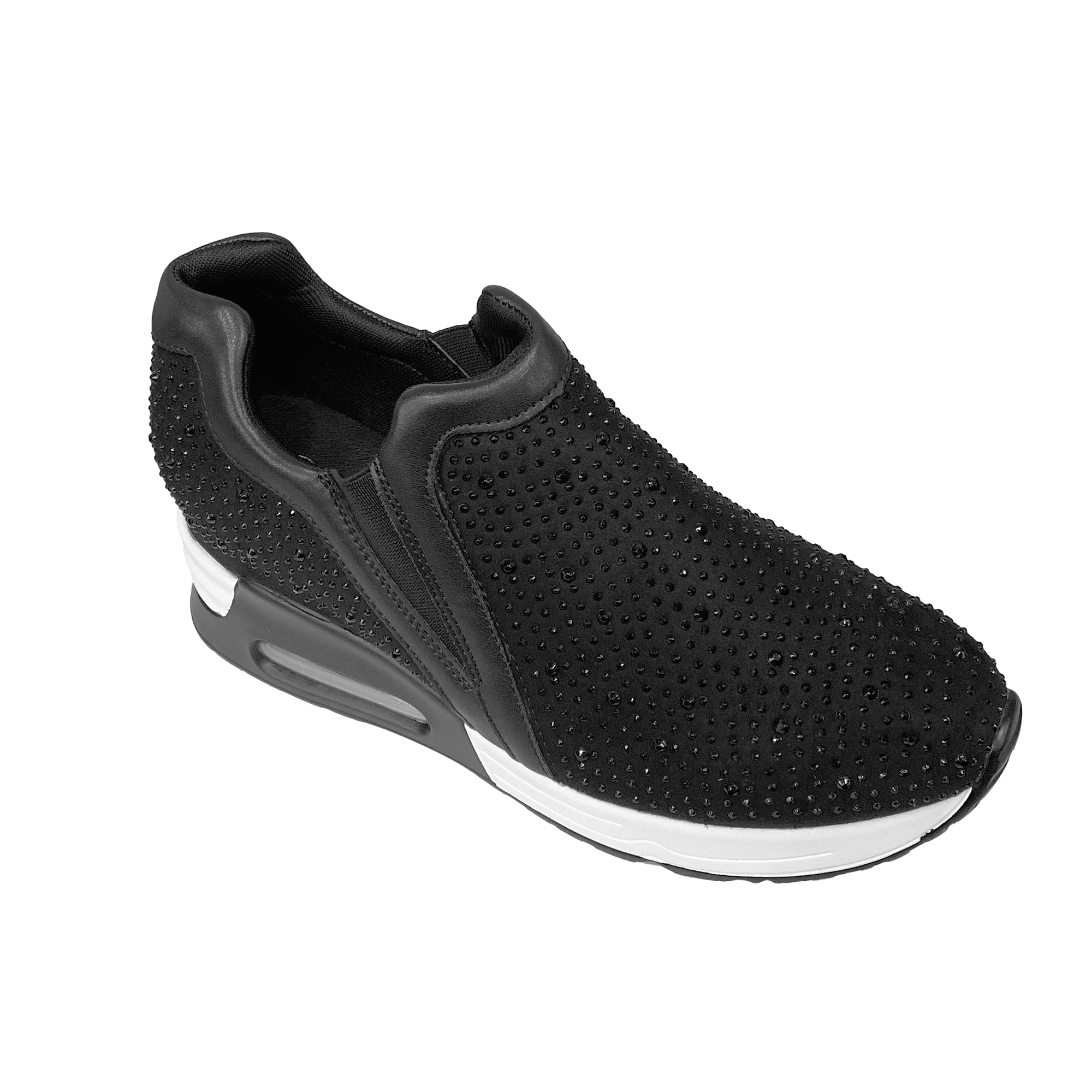 Γυναικεία ανατομικά παπούτσια slip-on με πλατφόρμα και στρας Μαύρο ANSIN