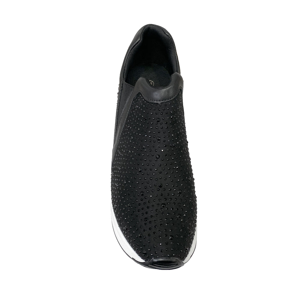 Γυναικεία ανατομικά παπούτσια slip-on με πλατφόρμα και στρας Μαύρο ANSIN