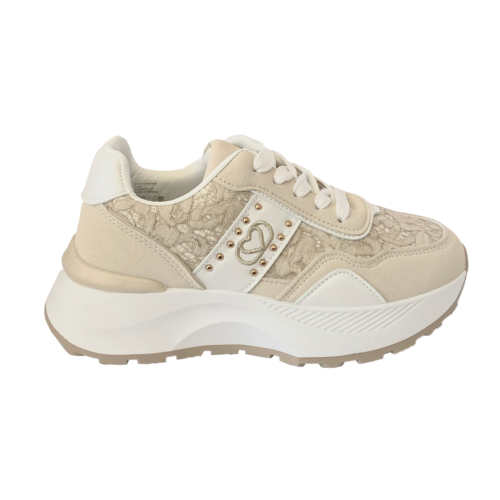 Γυναικεία Sneakers δίσολα με δαντέλα Μπεζ ANSIN