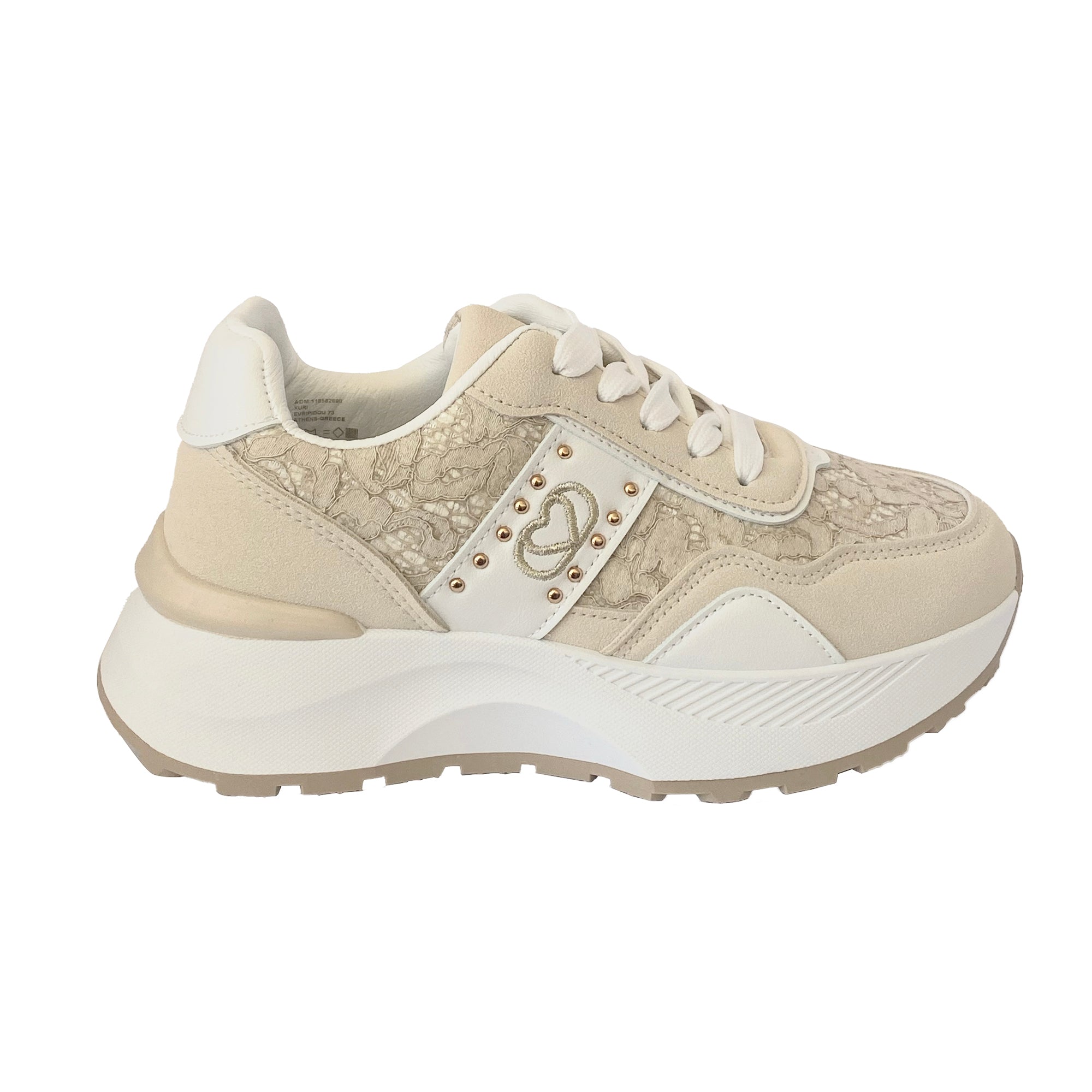 Γυναικεία Sneakers δίσολα με δαντέλα Μπεζ ANSIN