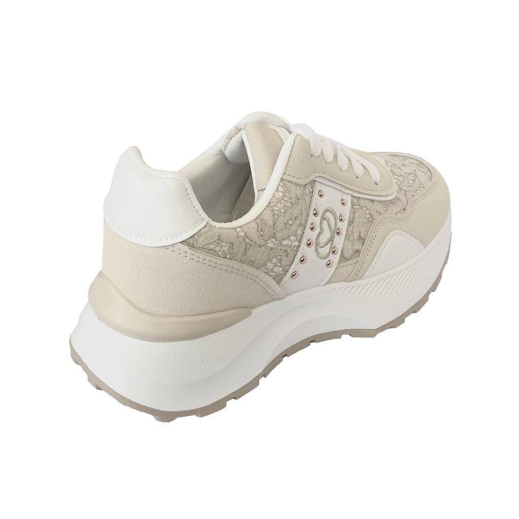 Γυναικεία Sneakers δίσολα με δαντέλα Μπεζ ANSIN