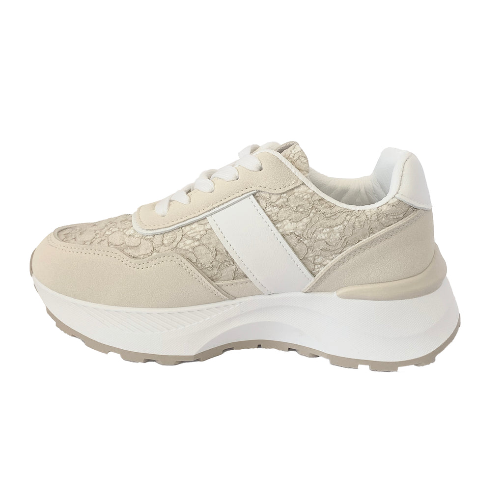 Γυναικεία Sneakers δίσολα με δαντέλα Μπεζ ANSIN