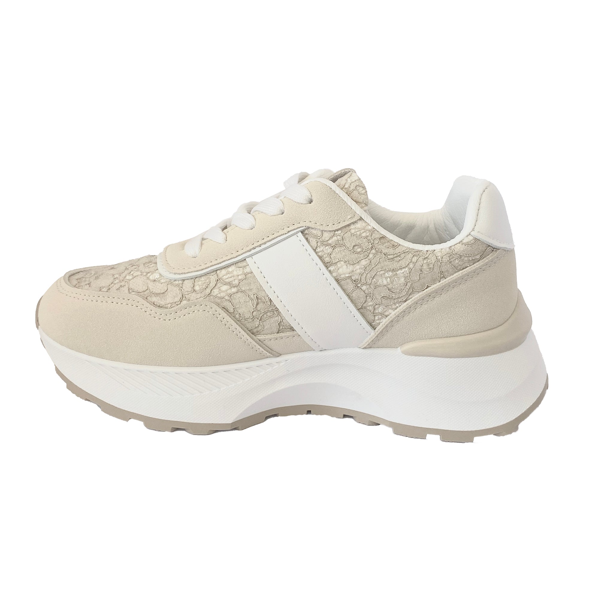 Γυναικεία Sneakers δίσολα με δαντέλα Μπεζ ANSIN