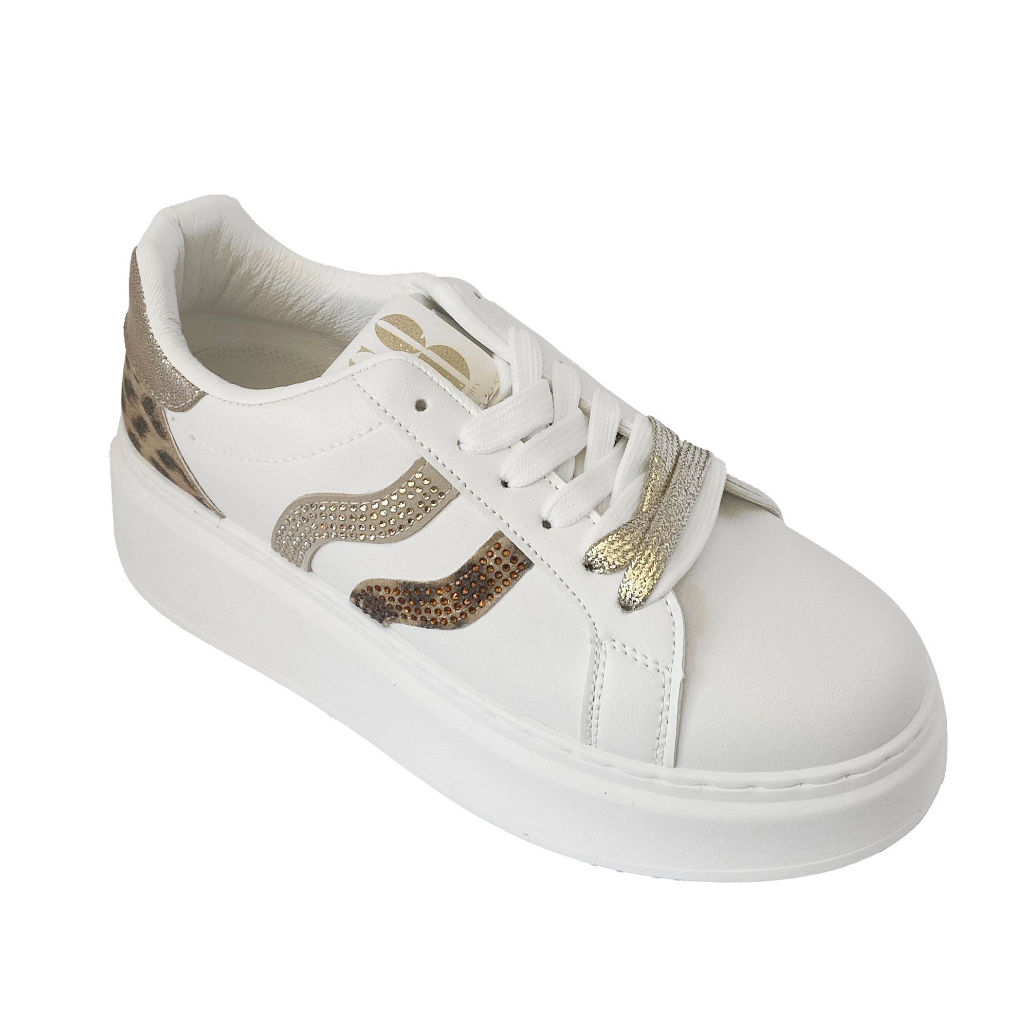 Γυναικεία Sneakers Δίσολα με στρας και λεοπάρ Λευκό ANSIN