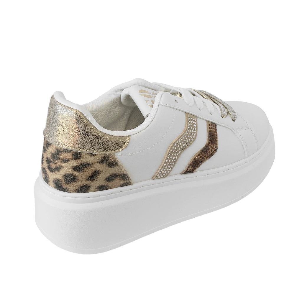 Γυναικεία Sneakers Δίσολα με στρας και λεοπάρ Λευκό ANSIN