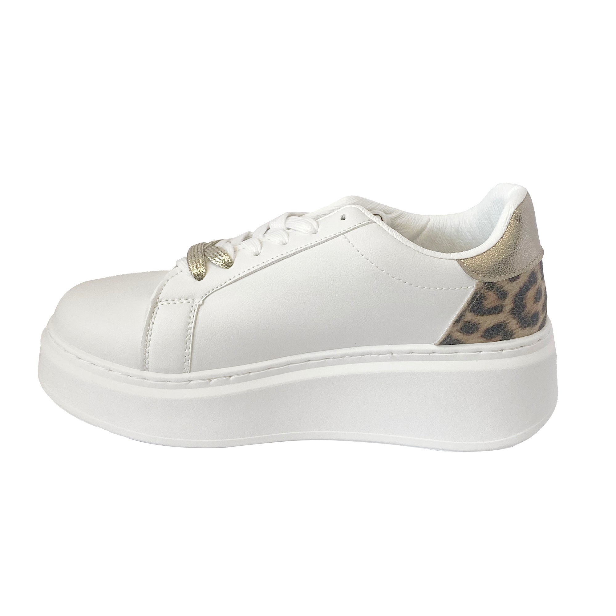 Γυναικεία Sneakers Δίσολα με στρας και λεοπάρ Λευκό ANSIN