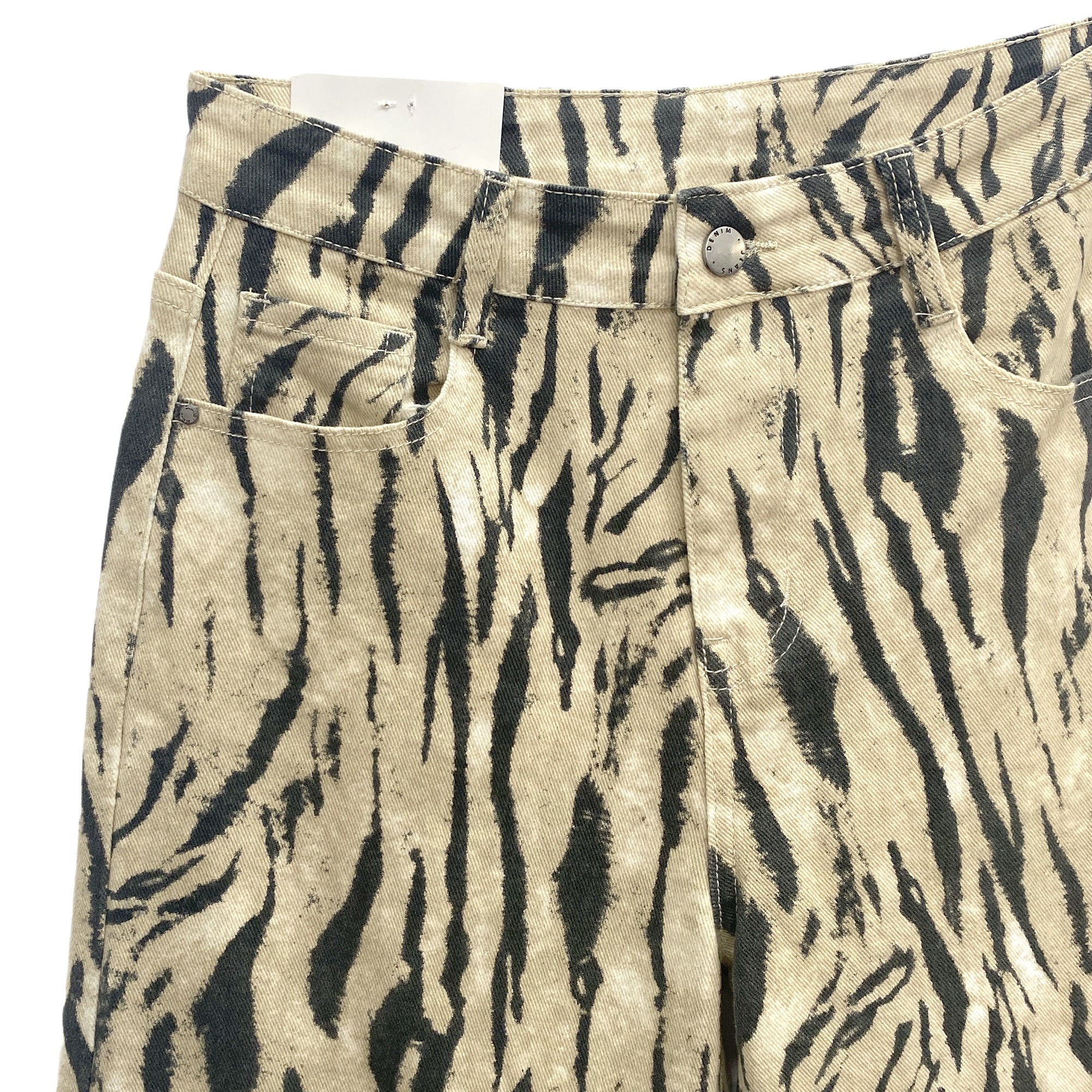 Γυναικείο τζιν παντελόνι animal print Μπεζ/Μαύρο 670 ANSIN
