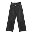 Γυναικεία τζιν παντελόνα wide leg με λοξό κούμπωμα Μαύρο 76323 ANSIN