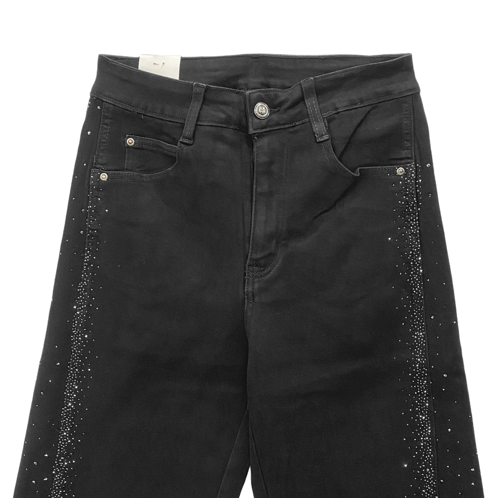Γυναικεία τζιν παντελόνα wide leg με στρας Μαύρο 9577