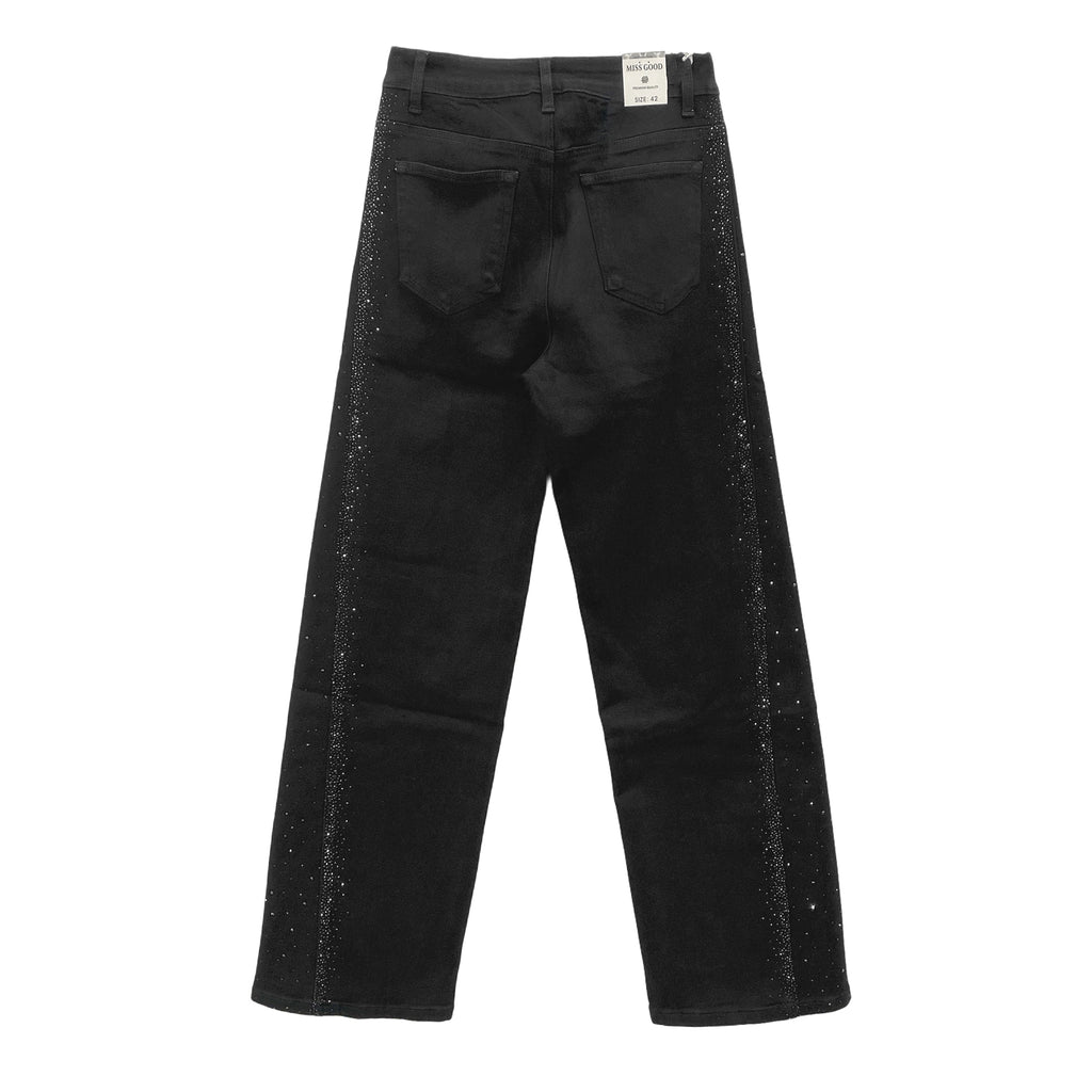 Γυναικεία τζιν παντελόνα wide leg με στρας Μαύρο 9577