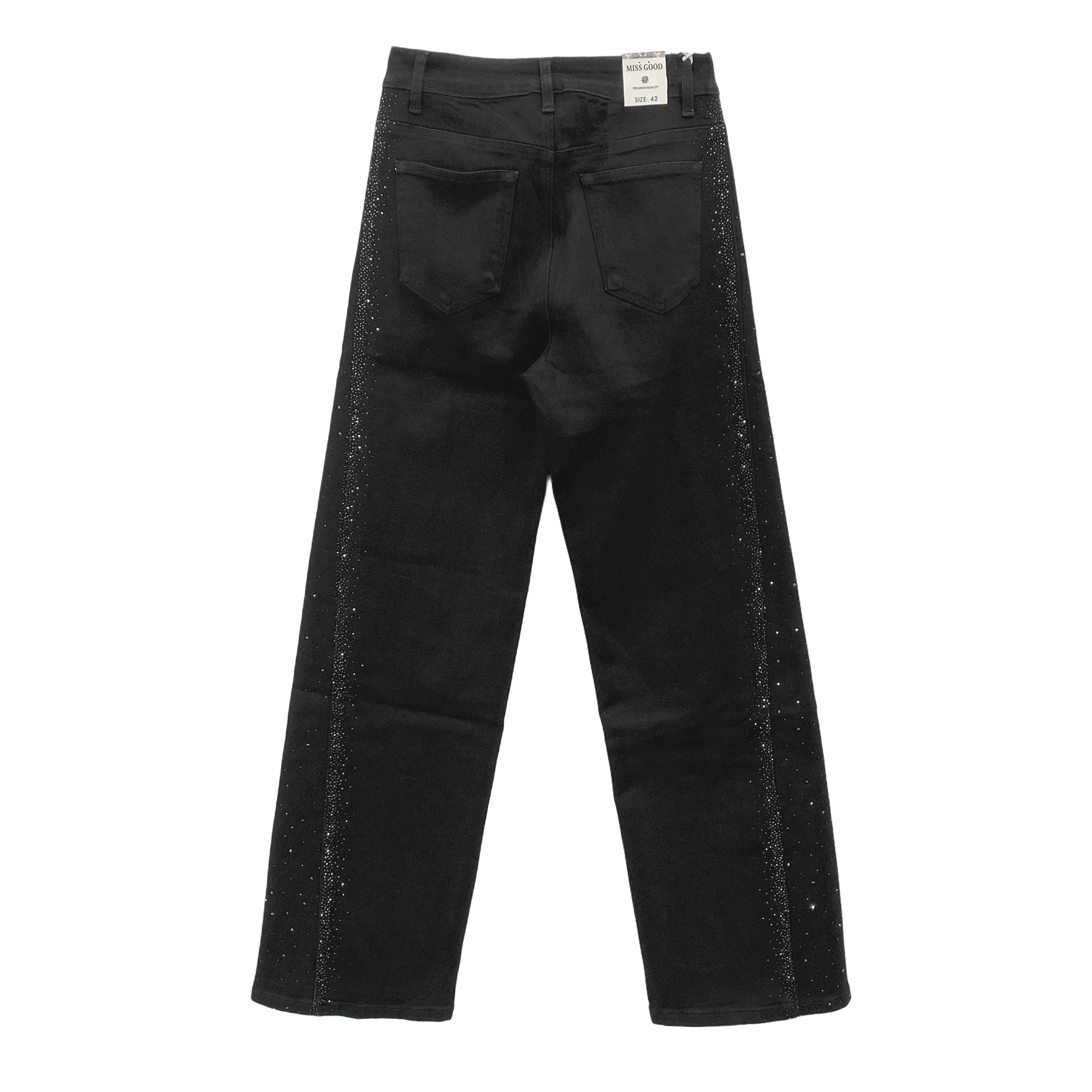 Γυναικεία τζιν παντελόνα wide leg με στρας Μαύρο 9577