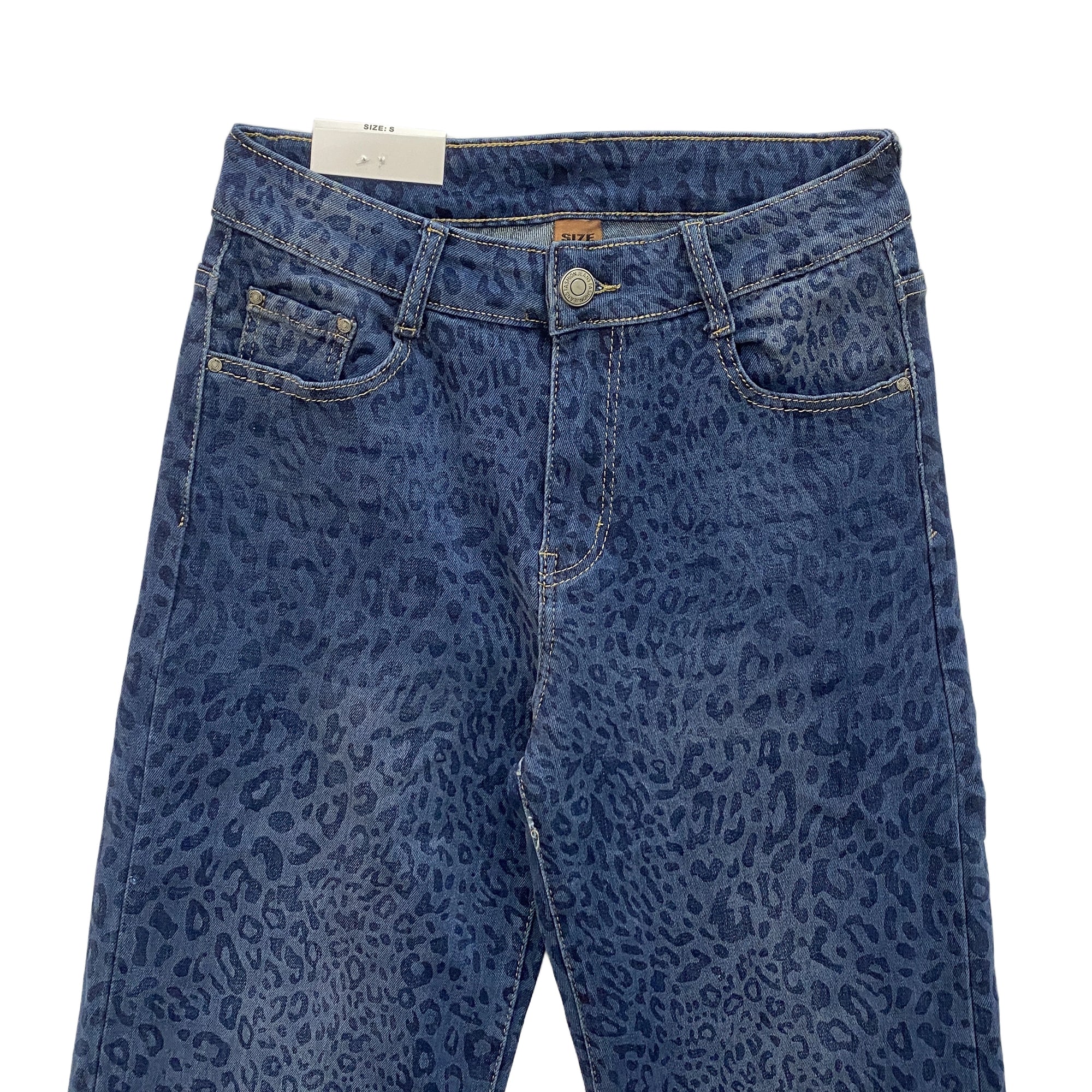 Γυναικεία τζιν παντελόνα wide leg animal print Μπλε 3851