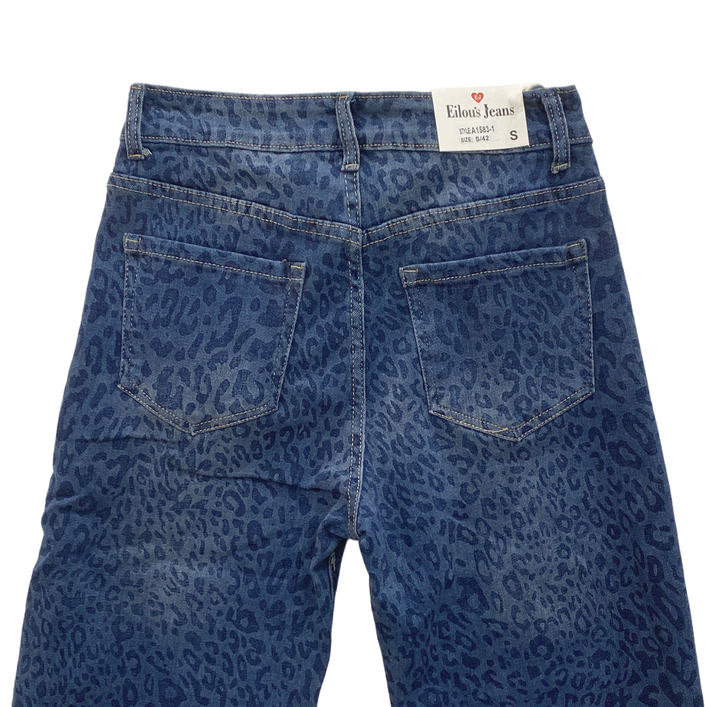 Γυναικεία τζιν παντελόνα wide leg animal print Μπλε 3851