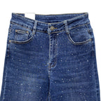 Γυναικεία τζιν παντελόνα wide leg με στρας Μπλε 9877