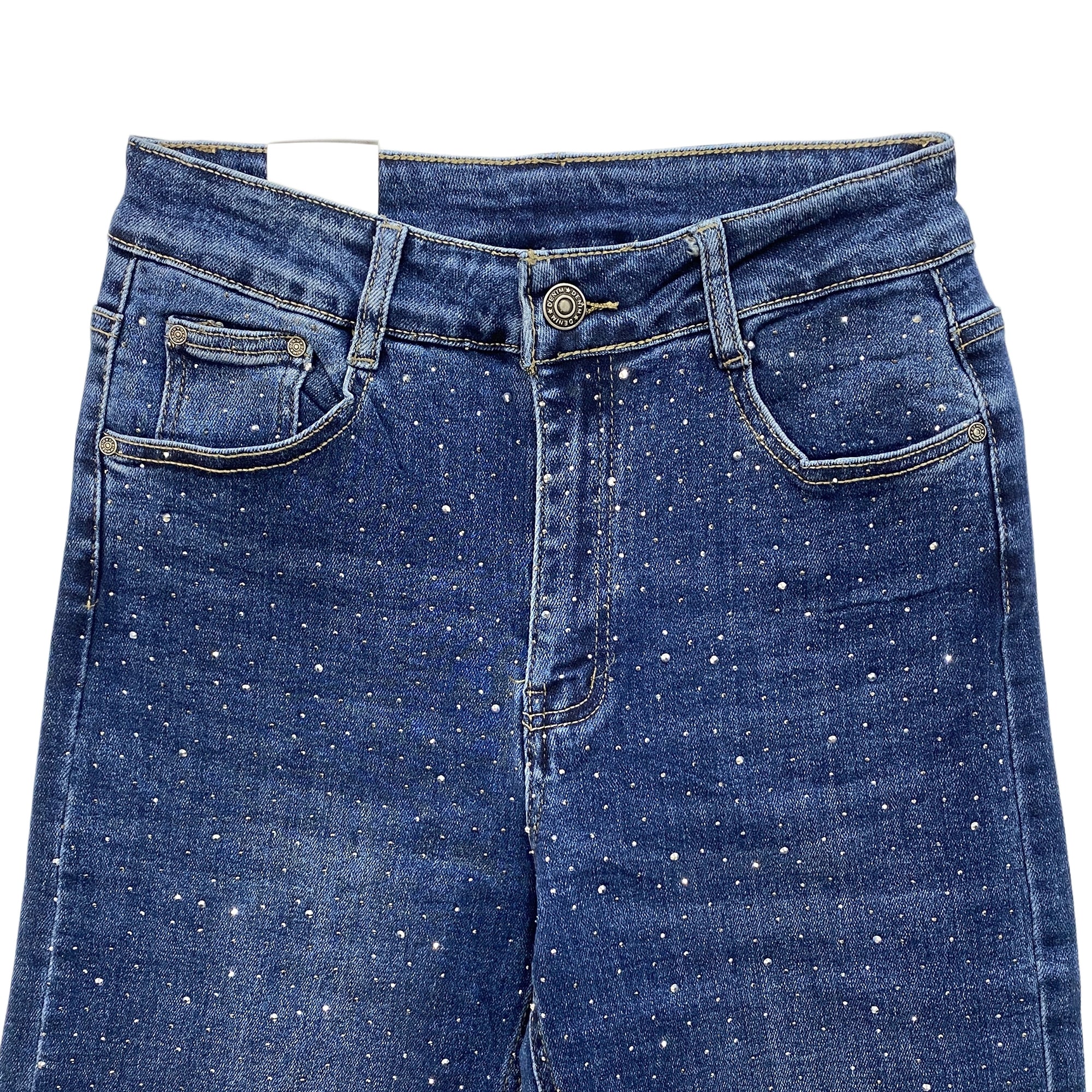 Γυναικεία τζιν παντελόνα wide leg με στρας Μπλε 9877