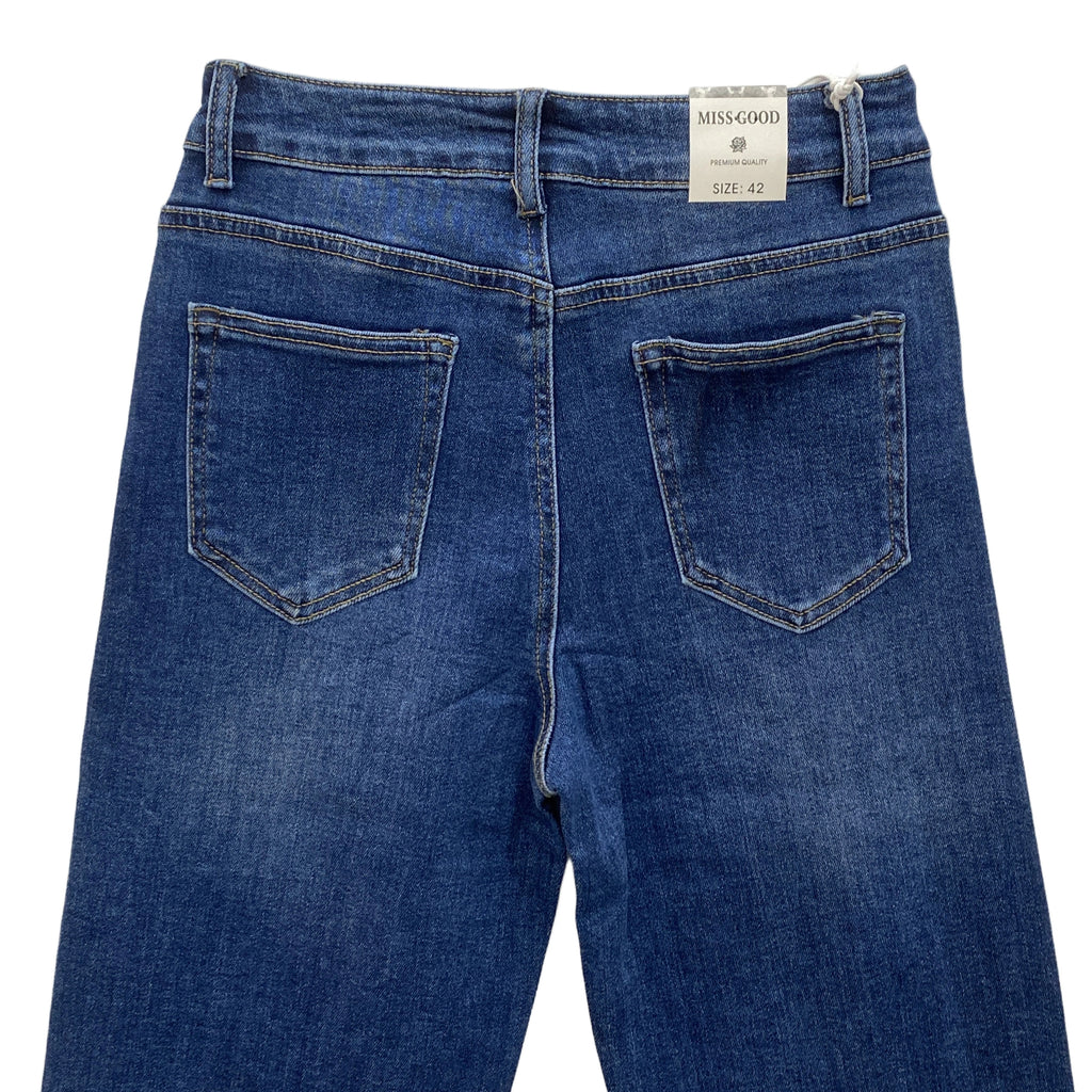 Γυναικεία τζιν παντελόνα wide leg με στρας Μπλε 9877