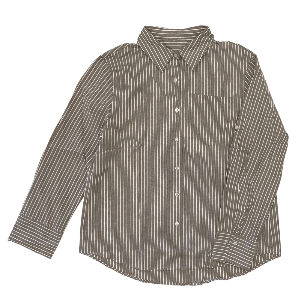 Γυναικείο ριγέ βαμβακερό πουκάμισο με τσέπη Καφέ 7552 ANSIN