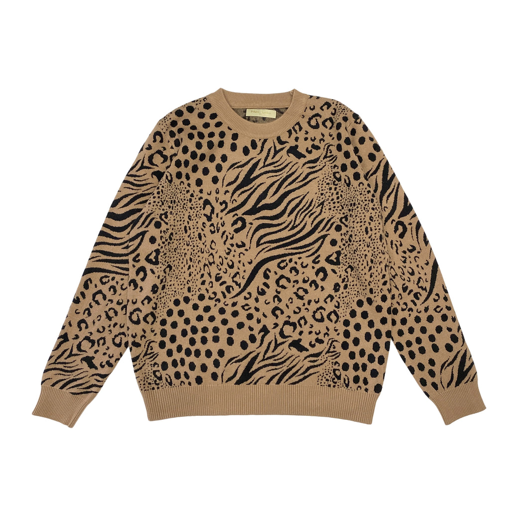 Γυναικείο πλεκτό πουλόβερ animal prints Καμηλό 7002 ANSIN