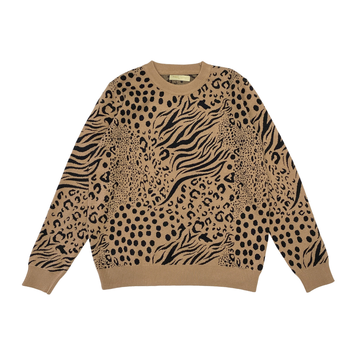 Γυναικείο πλεκτό πουλόβερ animal prints Καμηλό 7002 ANSIN