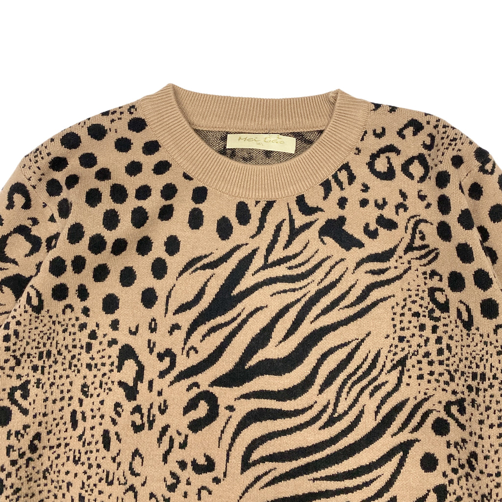 Γυναικείο πλεκτό πουλόβερ animal prints Καμηλό 7002 ANSIN