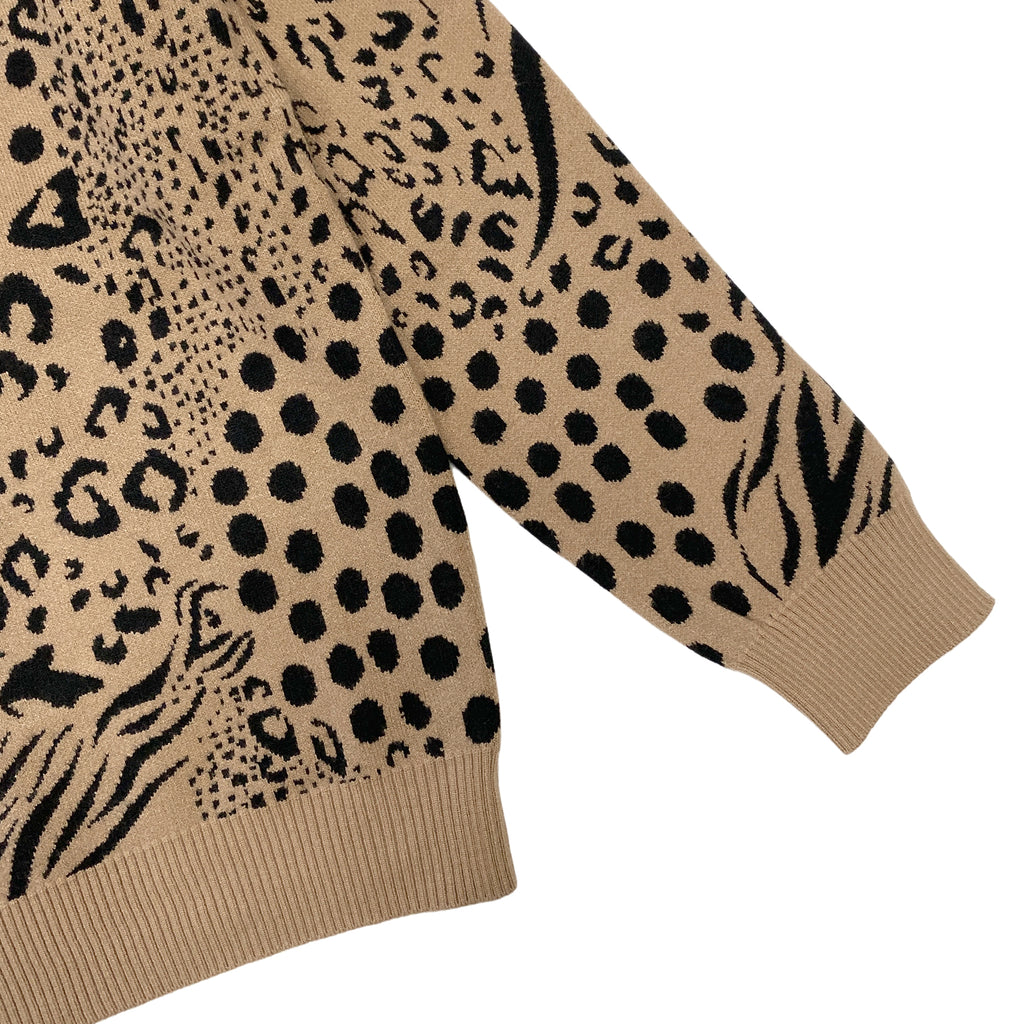 Γυναικείο πλεκτό πουλόβερ animal prints Καμηλό 7002 ANSIN