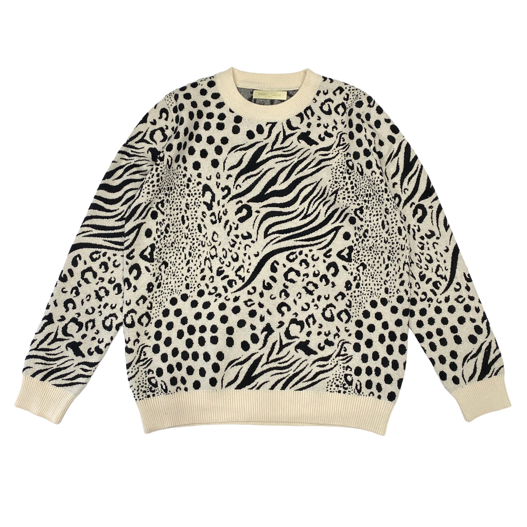 Γυναικείο πλεκτό πουλόβερ animal prints Μπεζ 7002 ANSIN