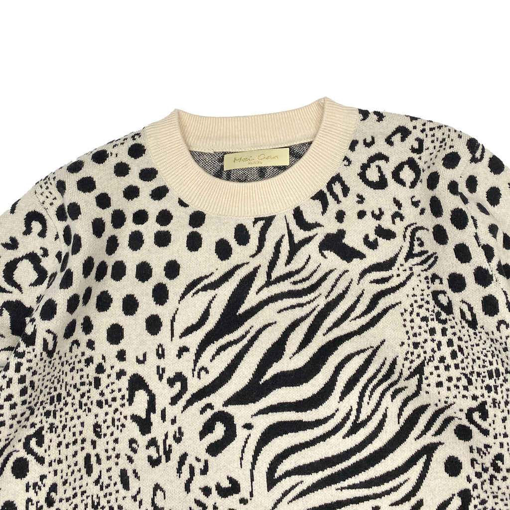 Γυναικείο πλεκτό πουλόβερ animal prints Μπεζ 7002 ANSIN