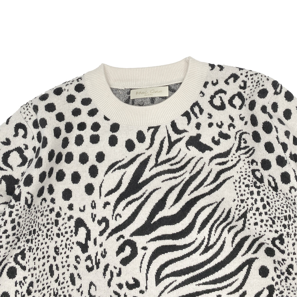 Γυναικείο πλεκτό πουλόβερ animal prints Λευκό 7002 ANSIN