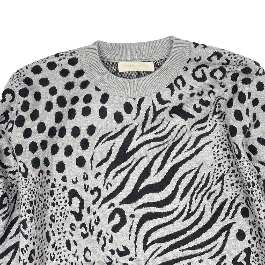 Γυναικείο πλεκτό πουλόβερ animal prints Γκρι 7002 ANSIN