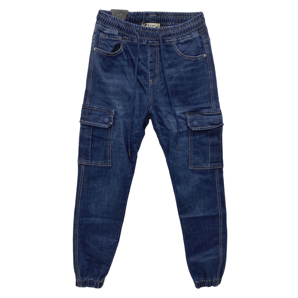 Ανδρικό τζιν παντελόνι cargo σε στυλ jogger Μπλε 95986 ANSIN