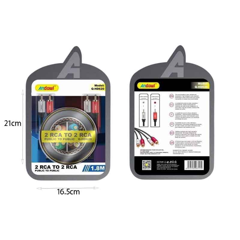 Andowl Καλώδιο 2 RCA σε 2 RCA 2.0 Μέτρα Q-HD620 - 2 RCA to 2 RCA Cable 2.0M Q-HD620 OEM