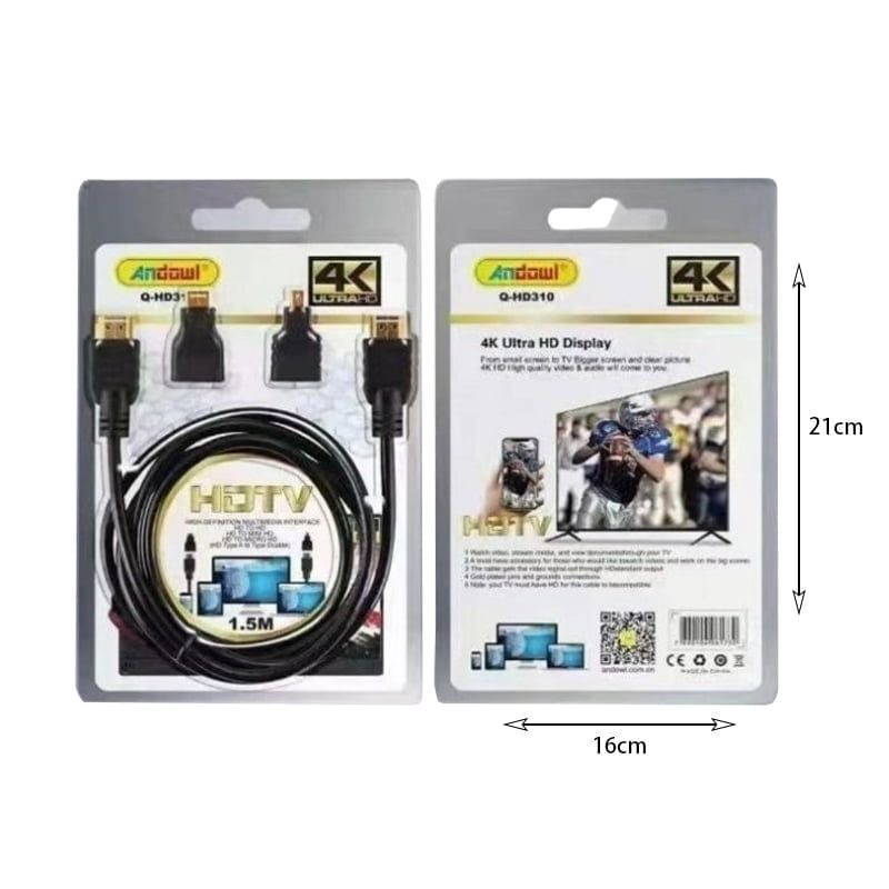 Andowl Καλώδιο οθόνης 4K Ultra HD HD310 - Cable HDMI male - HDMI male 1.5m Μαύρο ANDOWL