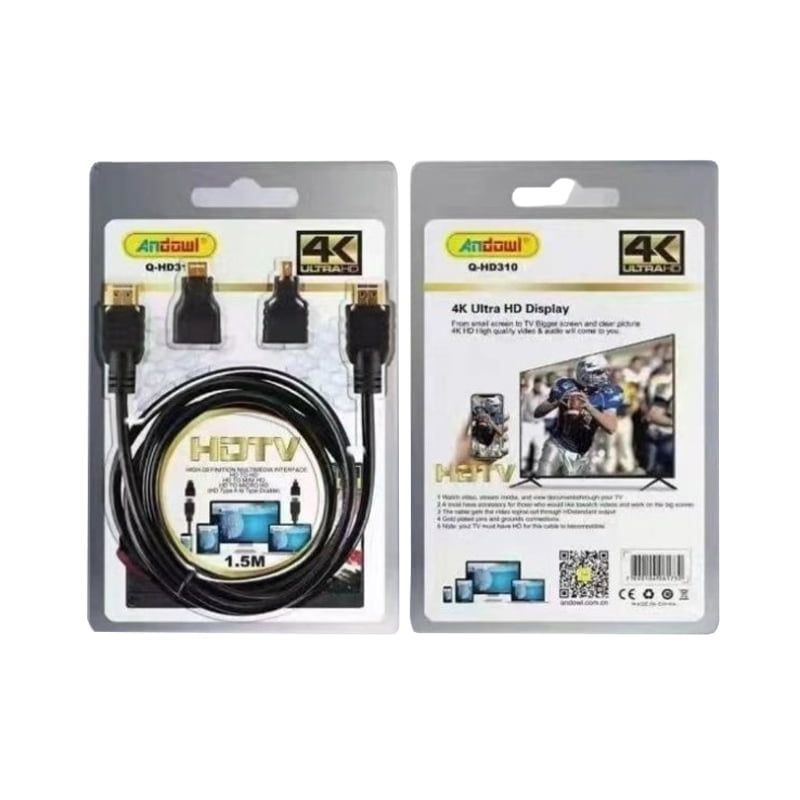 Andowl Καλώδιο οθόνης 4K Ultra HD HD310 - Cable HDMI male - HDMI male 1.5m Μαύρο ANDOWL