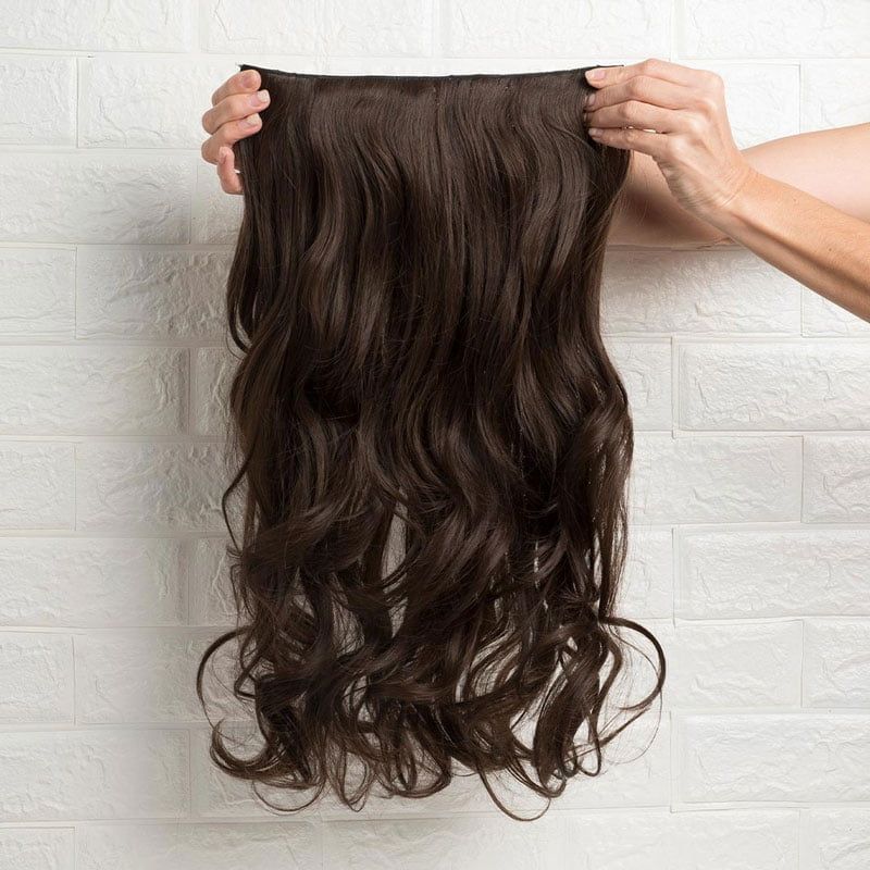 Τρέσα μαλλιών με κλιπς σοκολατί 6K - Hair tapes OEM