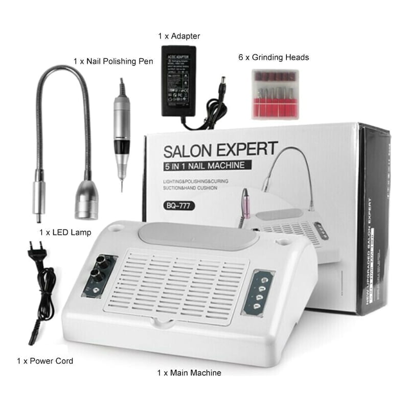 Salon Expert 5 in 1 BQ-777 Τροχός Νυχιών Ρεύματος 30000rpm 80W - Φουρνάκι - Απορροφητήρας - Nail machine - Λευκό - Ροζ OEM