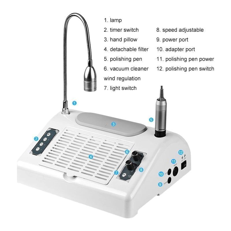 Salon Expert 5 in 1 BQ-777 Τροχός Νυχιών Ρεύματος 30000rpm 80W - Φουρνάκι - Απορροφητήρας - Nail machine - Λευκό - Ροζ OEM