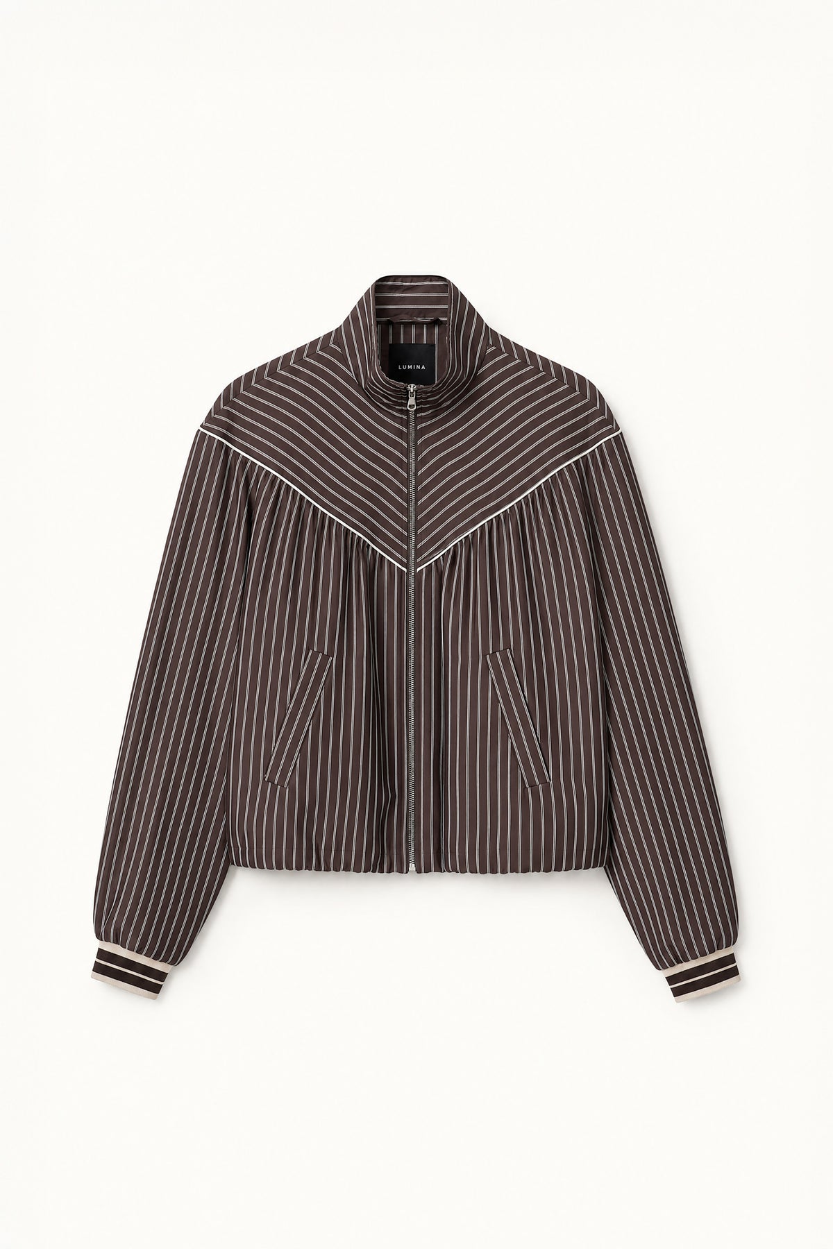 Γυναικείο bomber jacket με ριγές LUMINA Καφέ LD6123