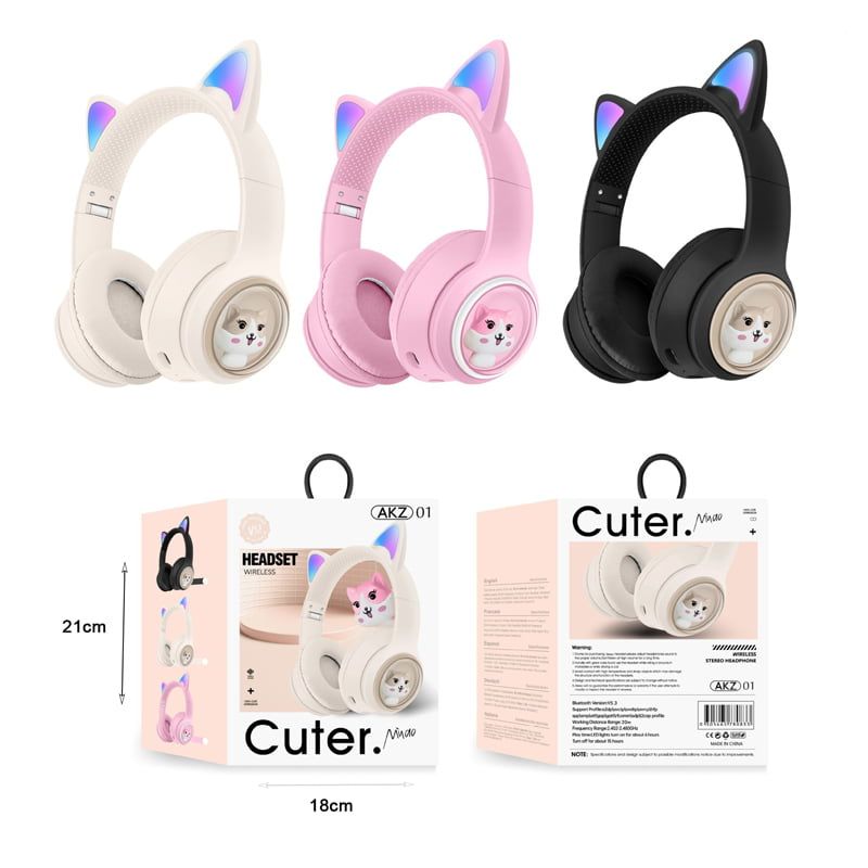 Ασύρματα Ακουστικά με Αυτιά 5.3V AKZ01 - Wireless Cuter Headphones - Μαύρο OEM