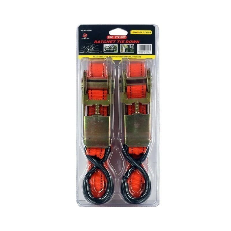 Zhexin Ιμάντας φορτίων 2τεμ 1" x 15FT - Λουριά για στερέωση φορτίου HS-A5-07SP - Ratchet tie ZHEXIN